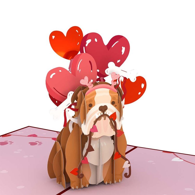 Pop Up Bulldog Card in 34 Cutest Dog Valentine's Day  Cards for Dog Lovers and Dog Moms