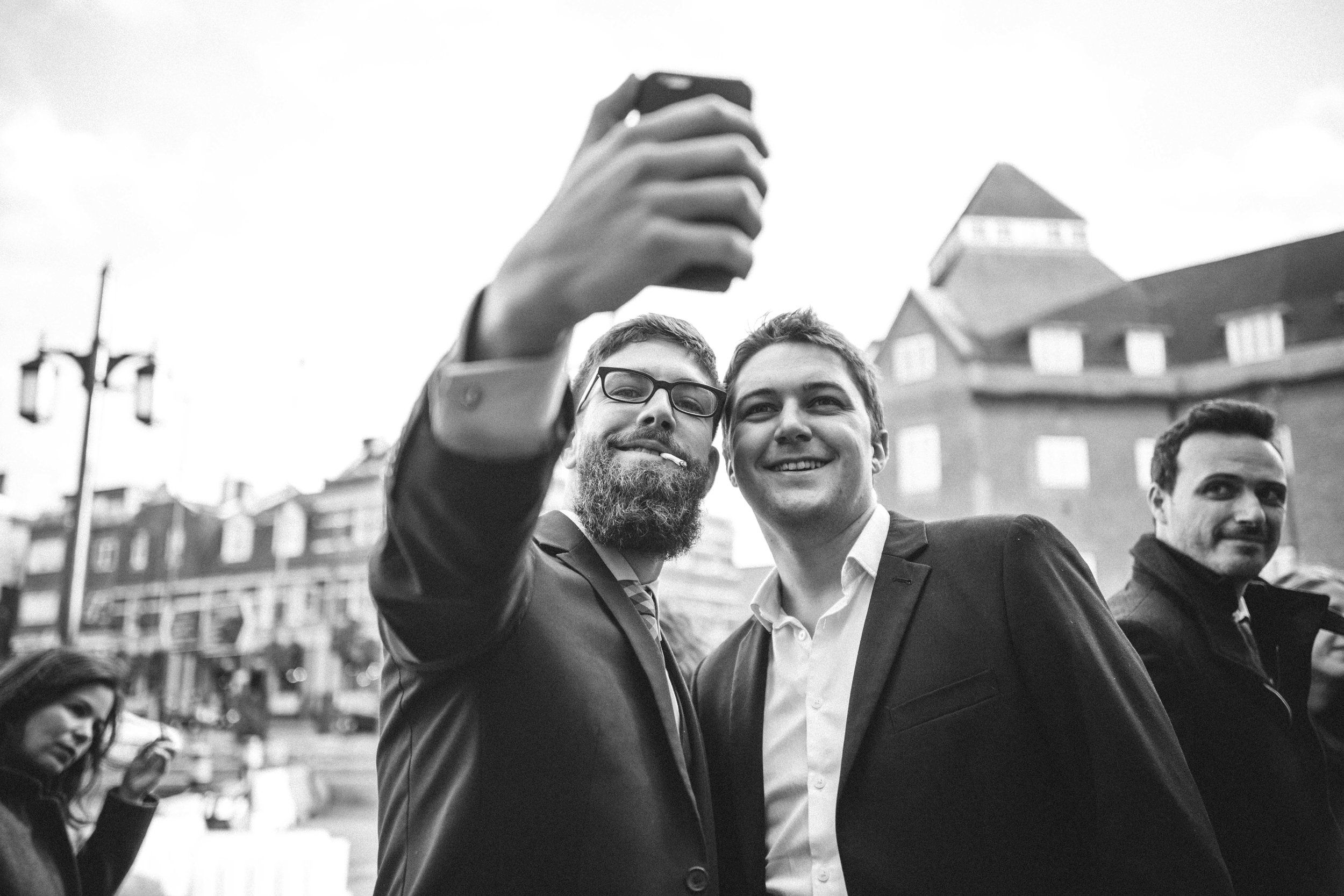 Wedding guests Selfie and a fag