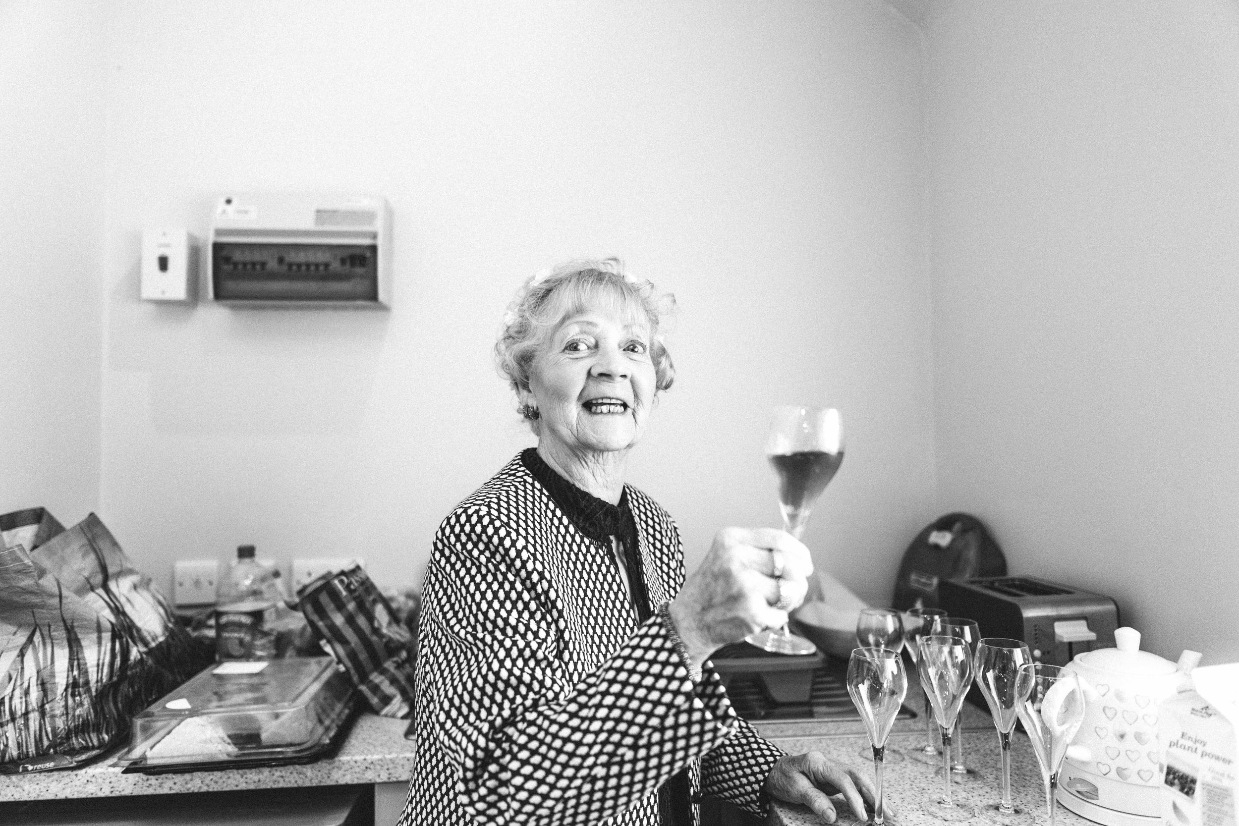 Nan has a drink