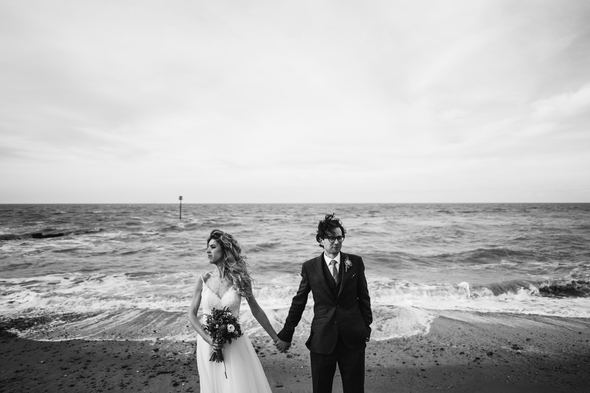 The bride and Groom at East Quay wedding venue in kent