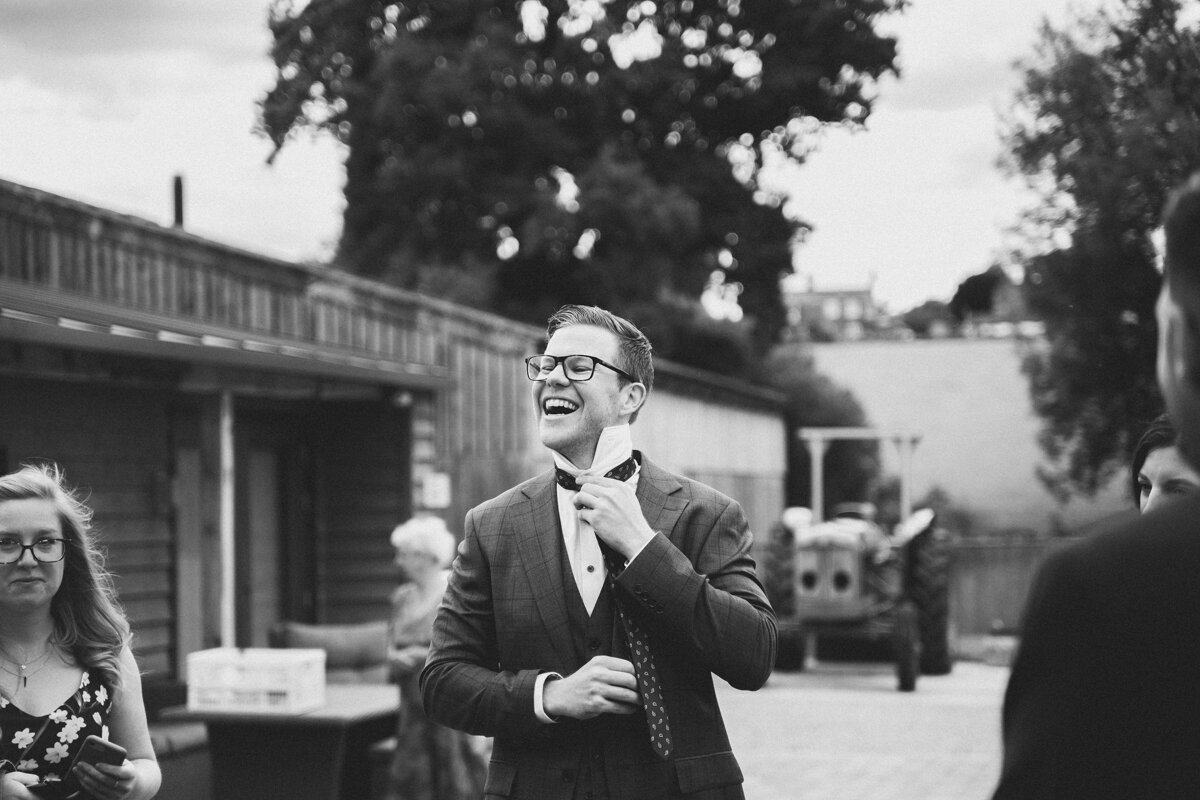 Groom at Oak Barn Wedding