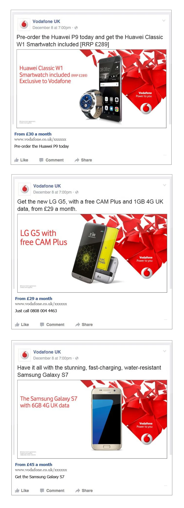 Facebook 'new handsets' posts