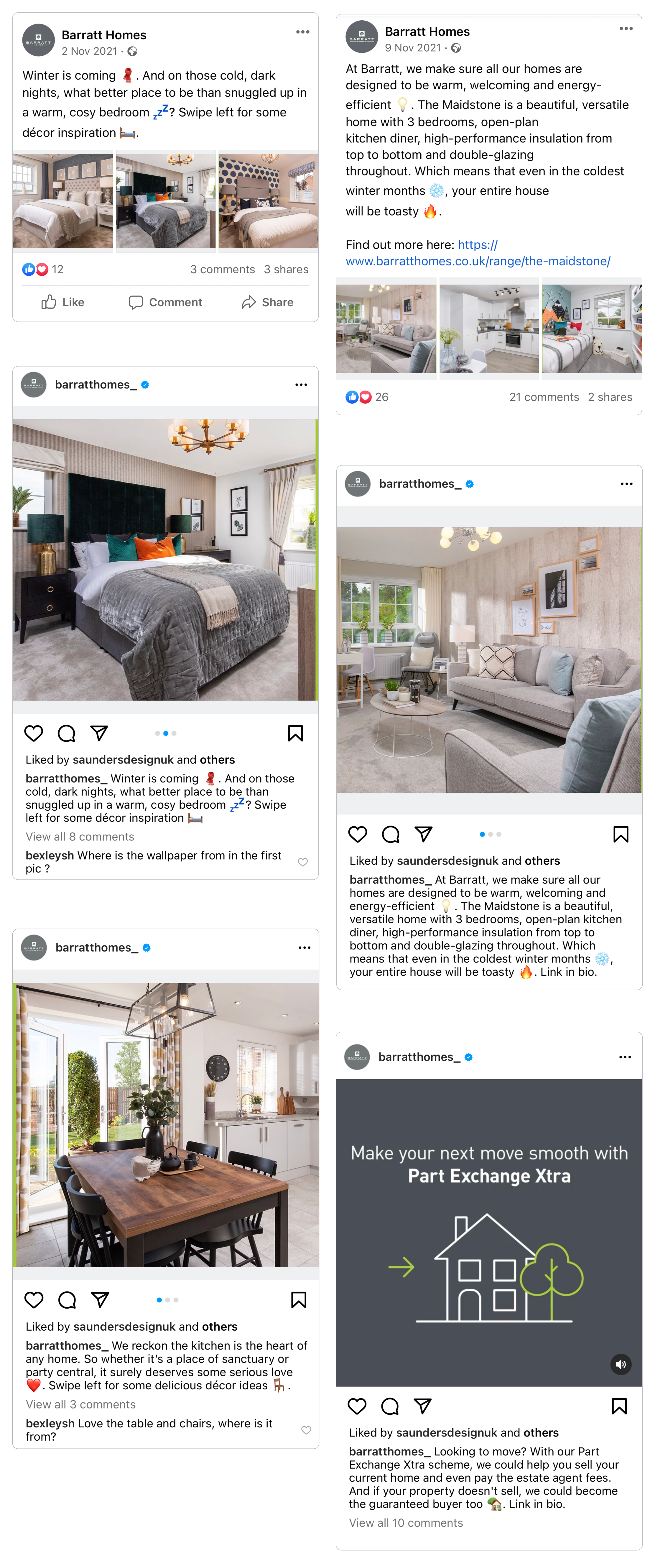 Barratt Homes social posts