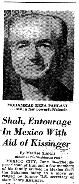 June 10th, 1979 - Shah, Entourage In Mexico With Aid of Kissinger - The Washington Post.png