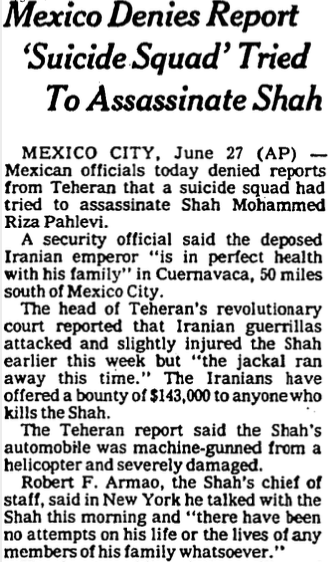 June 27th, 1979 - Mexico Denies Report 'Suicide Squad' Tried To Assassinate Shah - New York Times.png