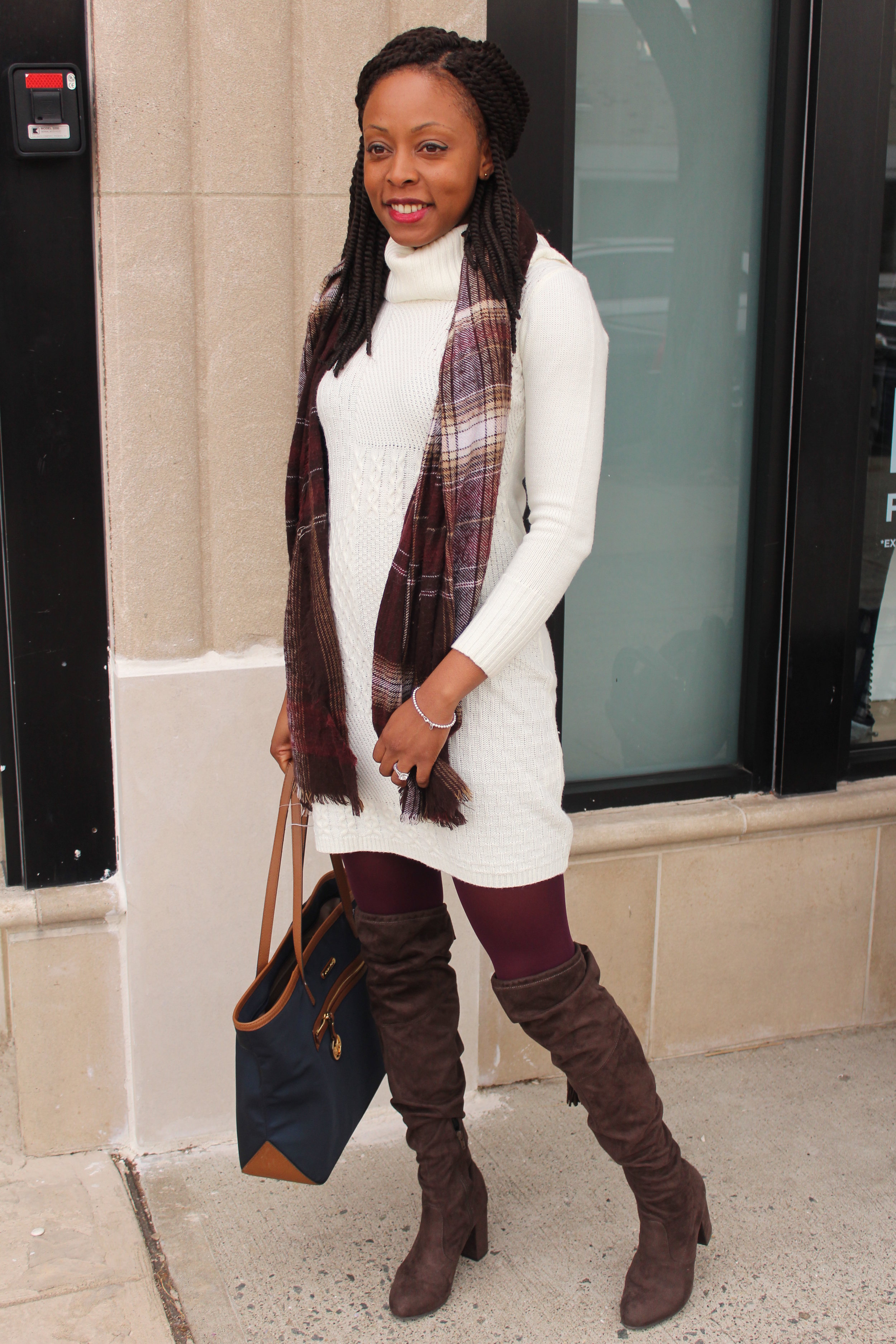 Oversized Sweater Dress with Knee High Boots