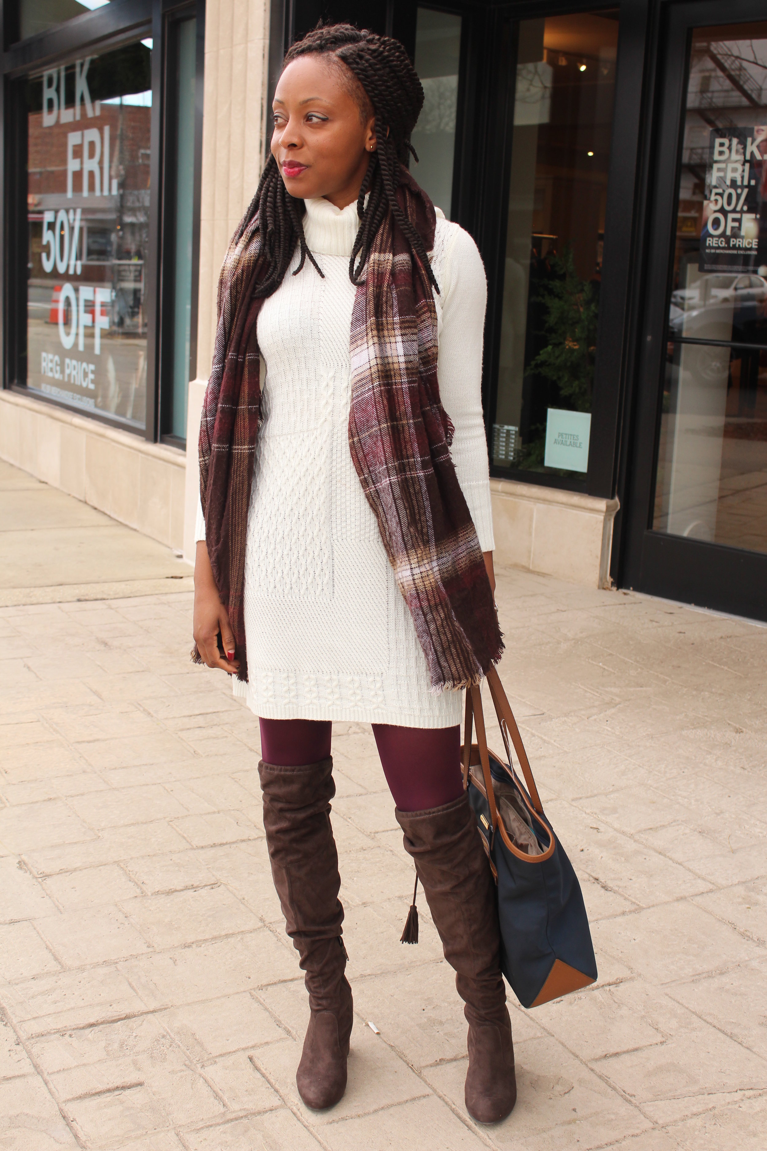 winter sweater dress with boots