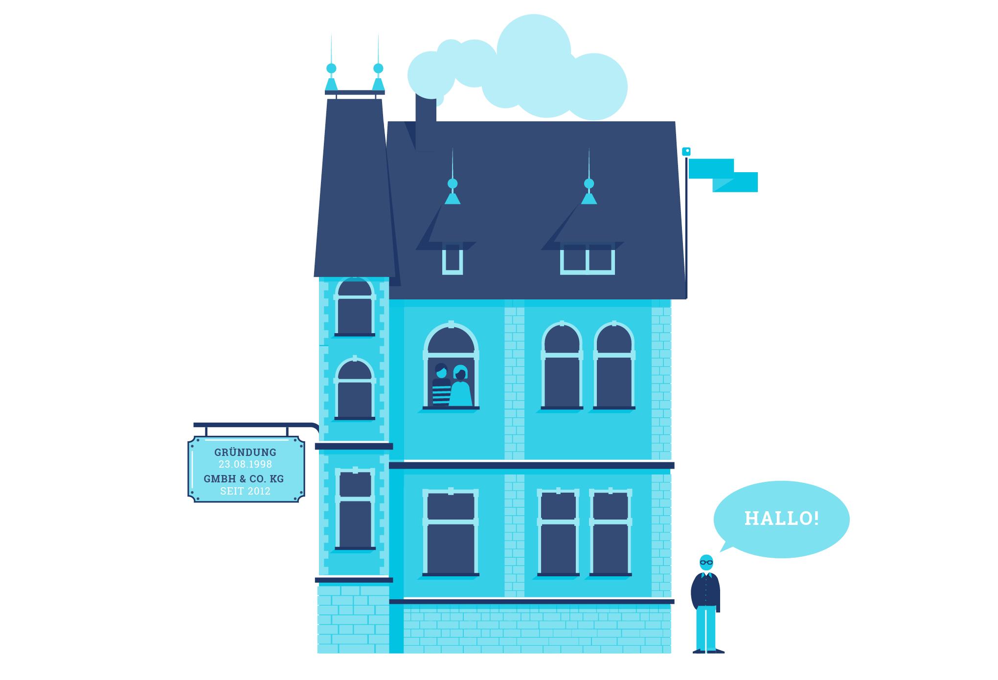 Illustration von Haus aus Backstein für additiv pr. Webdesign von den sons of ipanema in Köln.