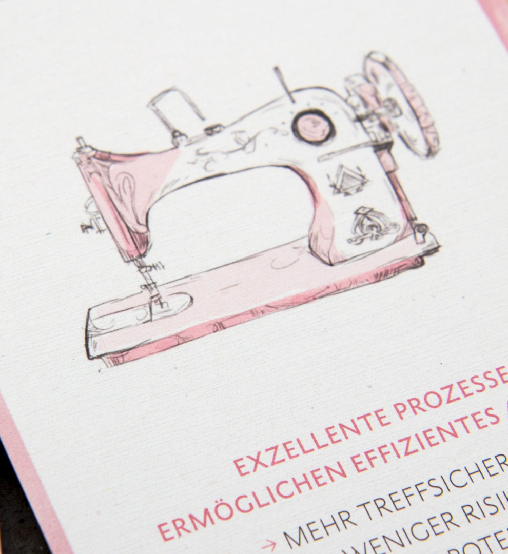 Illustration einer Nähmaschine / illustration of a sewing machine / mit Versalien Typografie / with Capital letters für den Pocket Guide von Street One von den sons of ipanema einem Grafikbüro aus Köln.