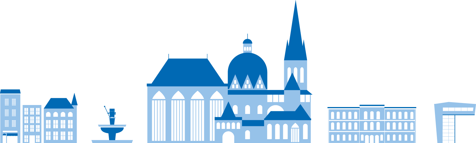 Illustration von den RWTH Aachen Gebäuden und verschiedenen Fakultäten von der Grafik Agentur sons of ipanema ind Köln.