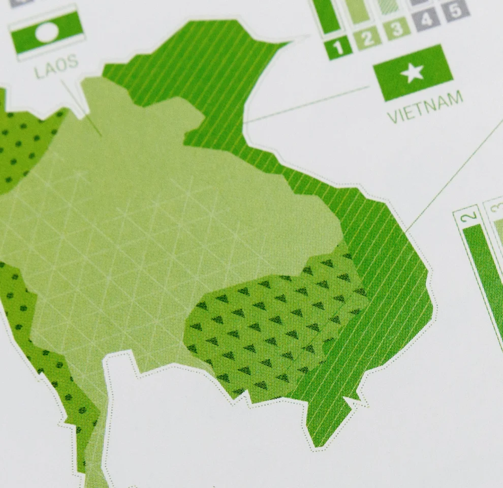 Infographic of Vietnam and Laos by sons of ipanema, a studio for visual communication from cologne. Originated for the ASEAN Factbook in coorperation with buntebrause agentur and Handelsblatt Research Institute.