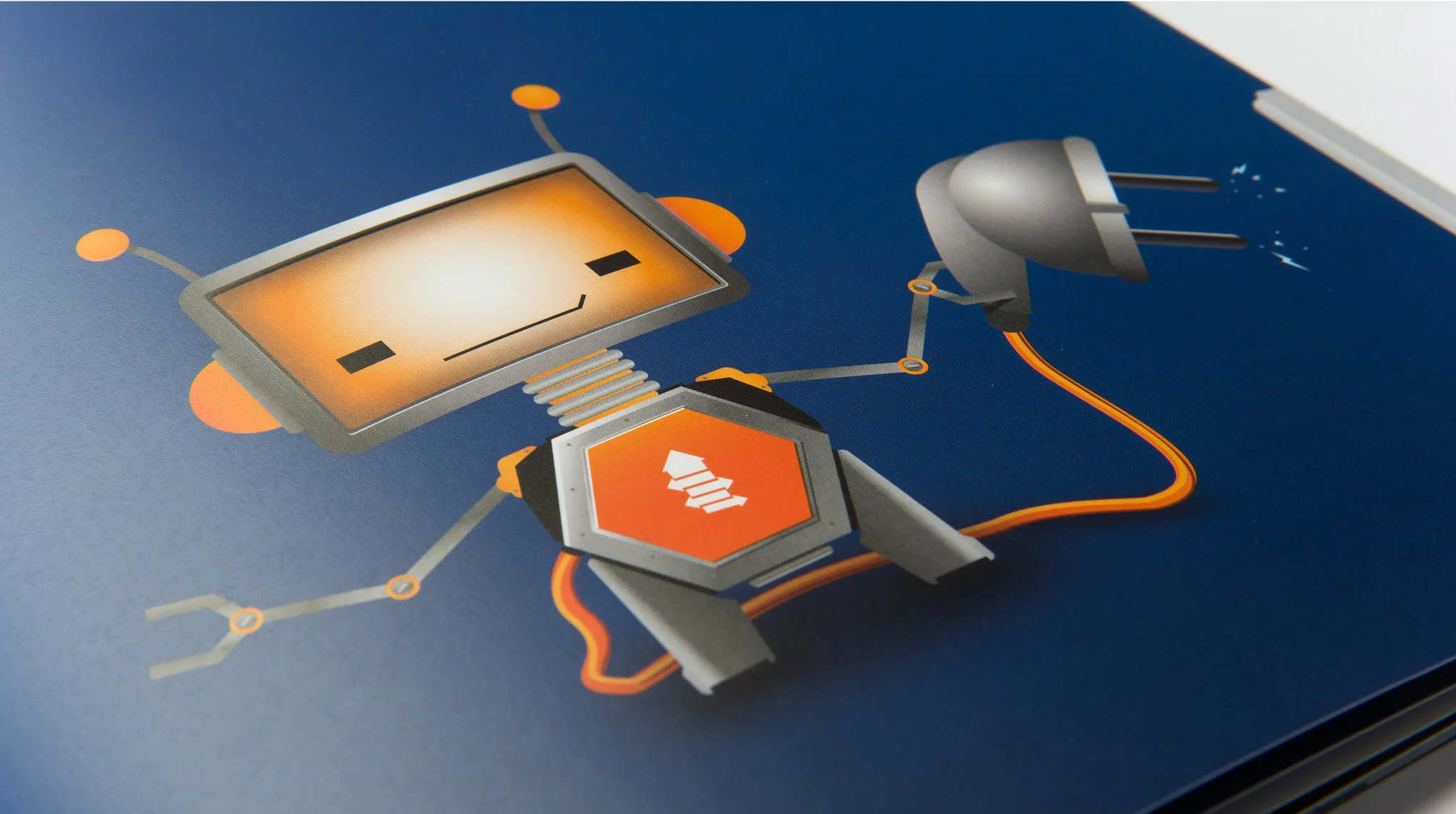 Character Design und Illustration Roboter Paul mit Stecker und Kabel für Portlight von den sons of ipanema Grafikagentur aus Köln
