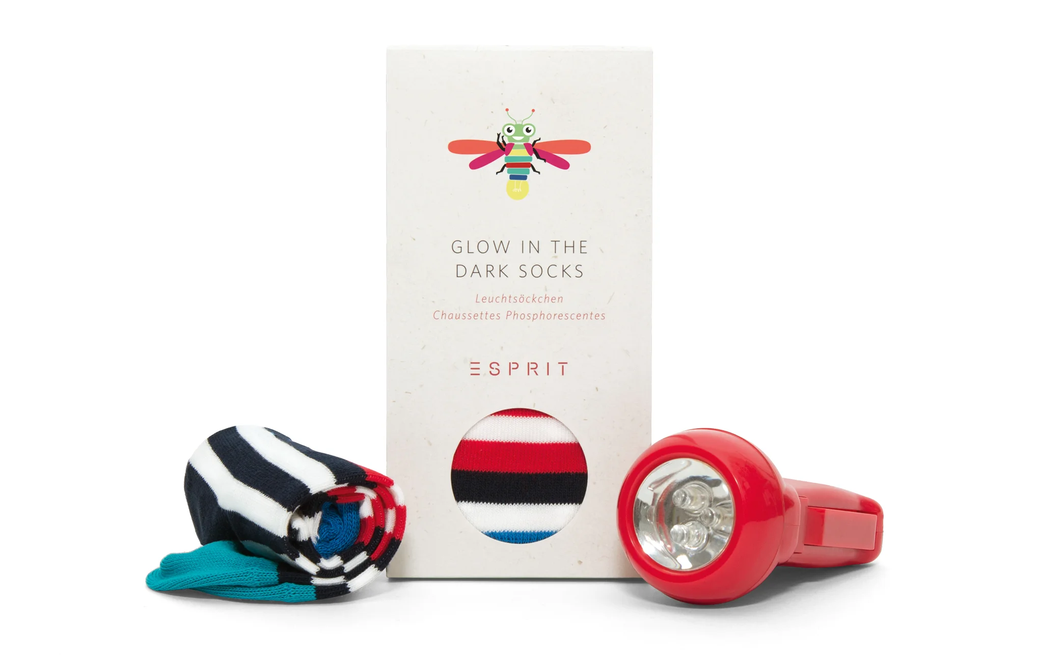 Socken-Verpackung für die Glow in the dark Kindersocken von Esprit. Design, Grafik und Illustrationen von den sons of ipanema aus Köln.
