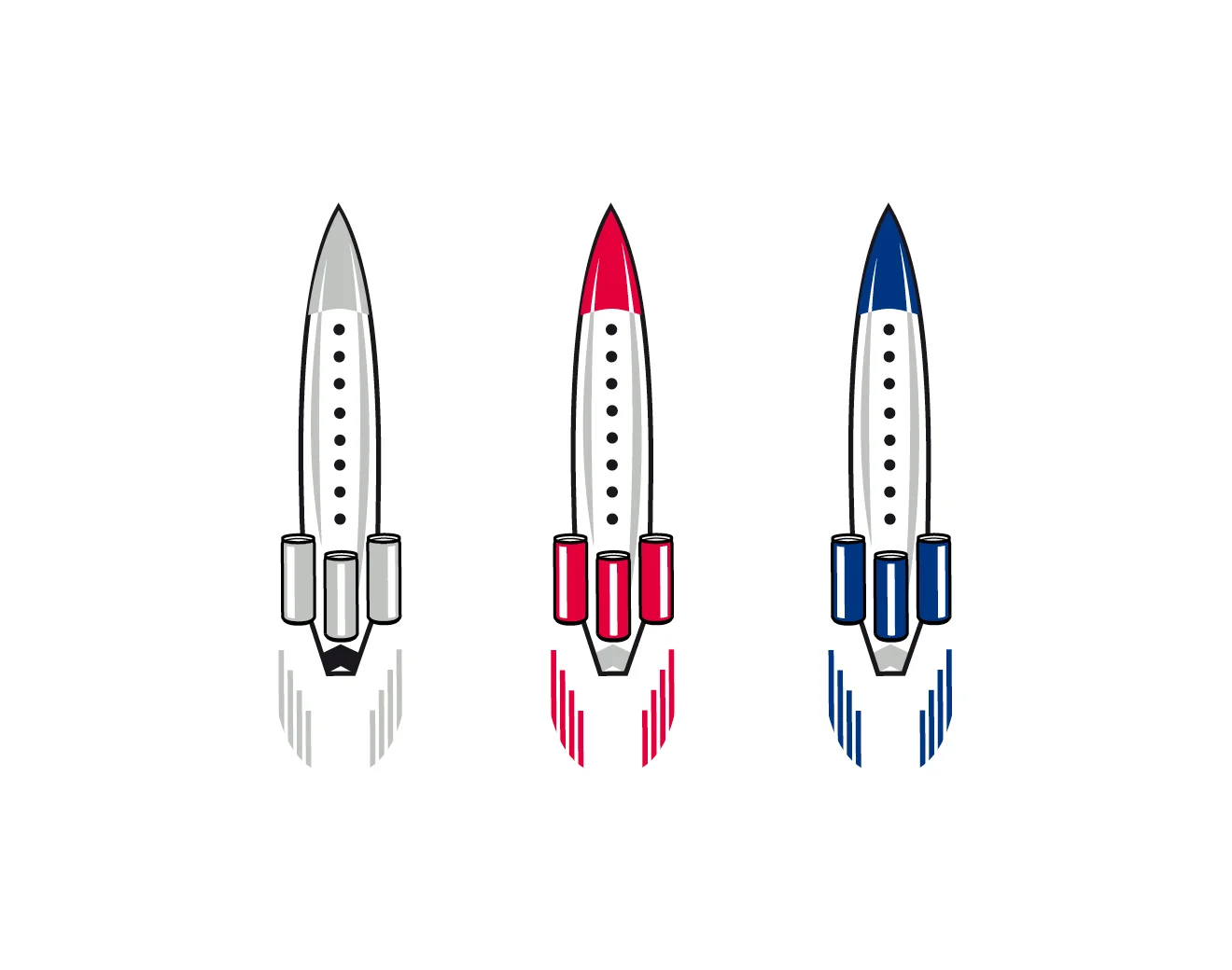 Illustration für eine graue, rote und blaue Rakete auf weißem Hintergrund für die 123Tischrakte. Mit Perforierung um aus der Rakete eine kleinen Raktenaufsteller zu bauen. Für die Veranstaltungsreihe von 123 Rakte für Red Bull von den sons of panema in Köln gestaltet.