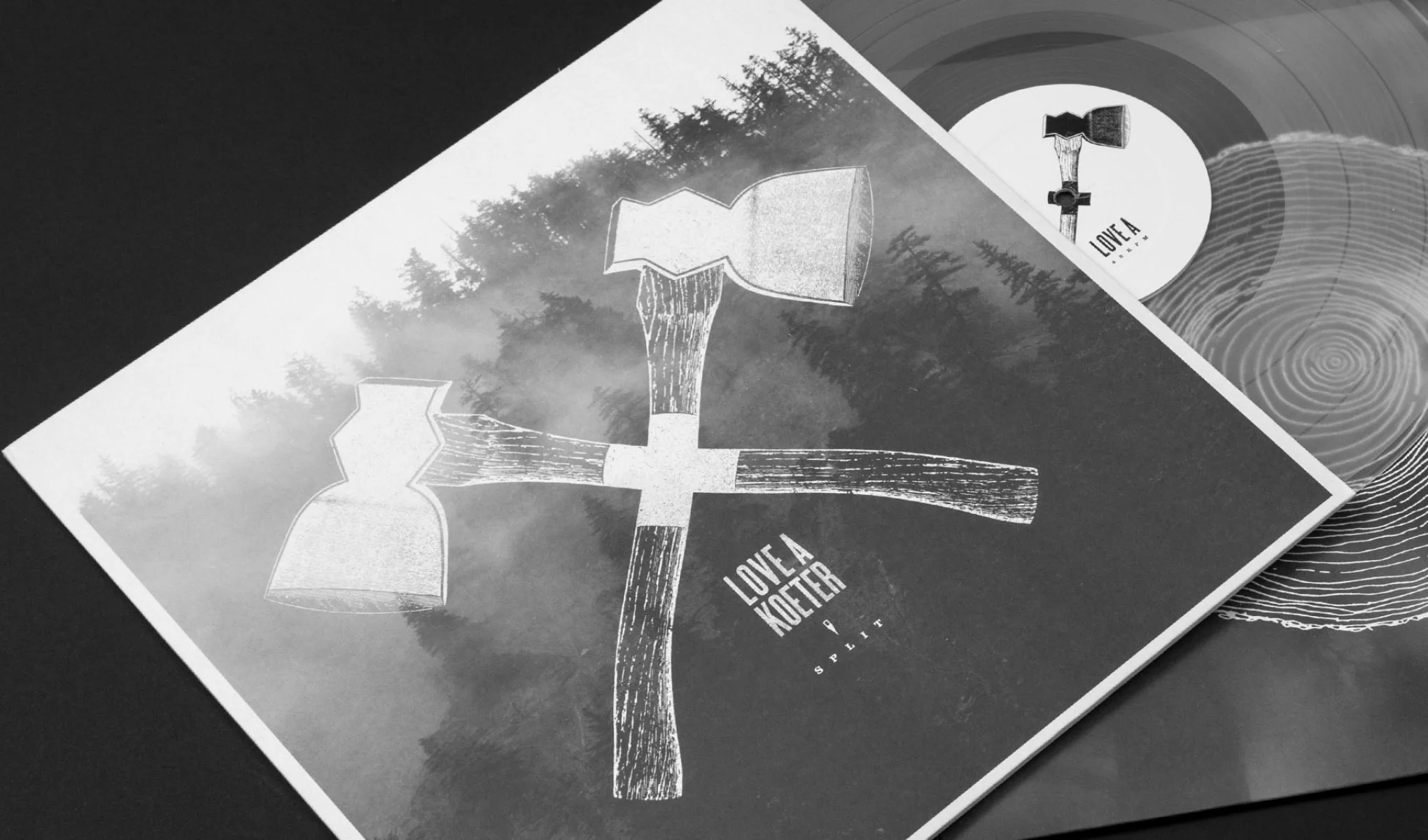 Vinal-Kastentasche, transparentes Vinyl und Sleeve für Love A und Koeter. 