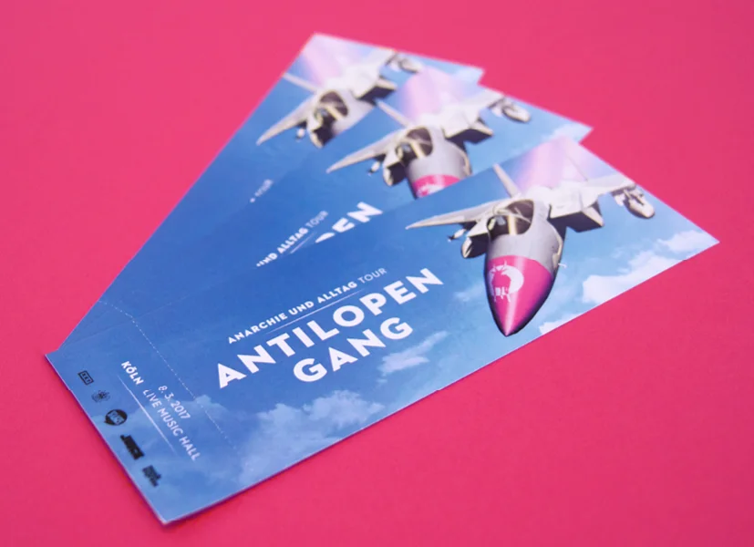 Konzert-Ticket der Antilopen Gang gestaltet von den sons of ipanema einer Grafik Agentur in Köln.