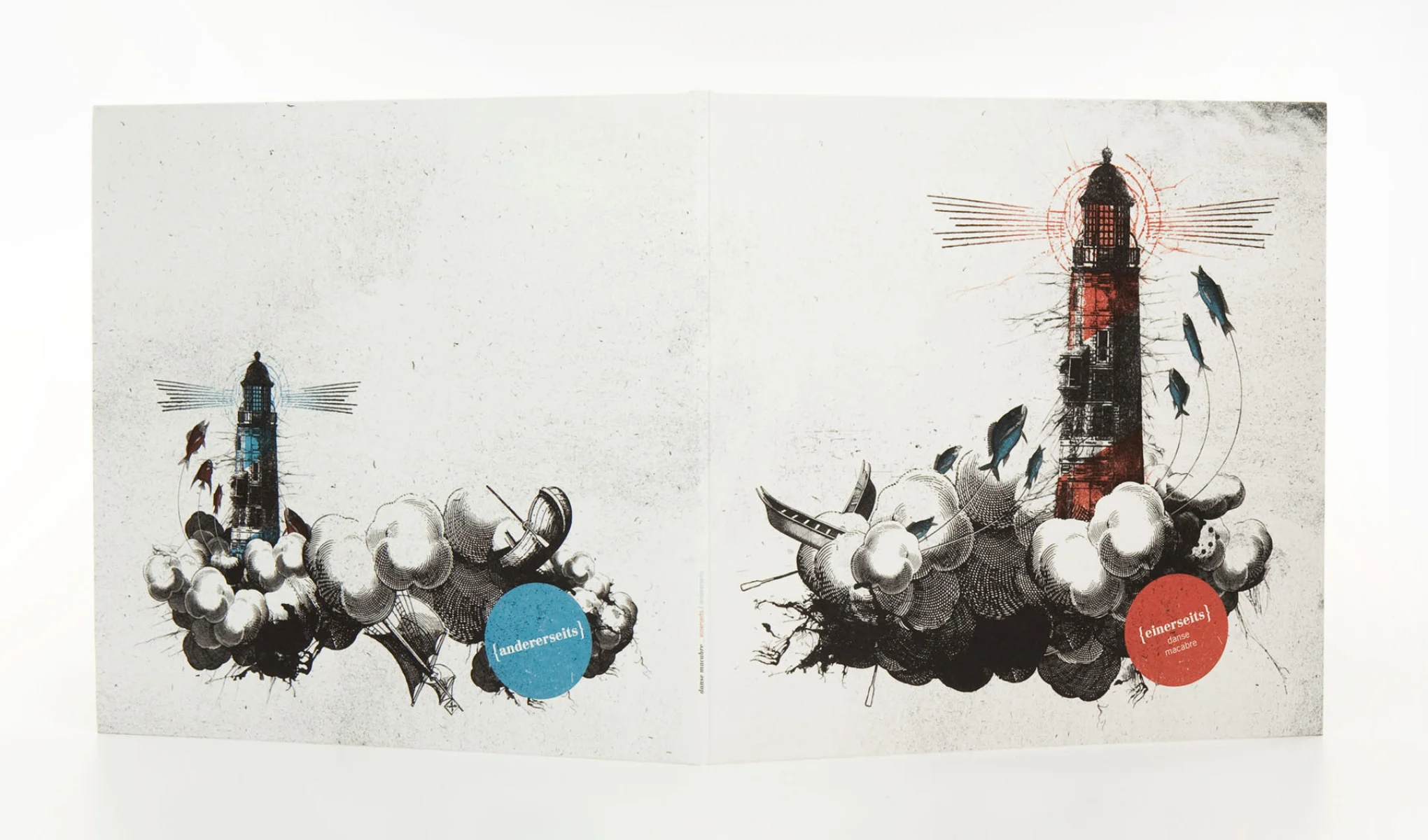 Die sons of ipanema aus Köln haben für die Trierer Band Danse Macabre ein Gatefold-Cover mit Leuchtturm illustriert und collagiert.