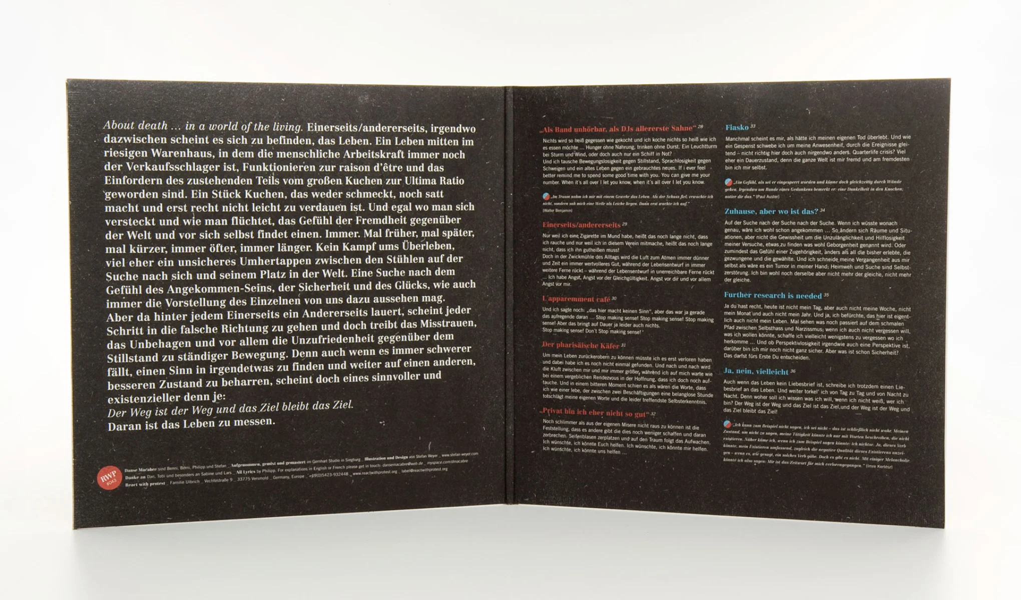 Typografie der Innenseite des Gatefold-Covers von Danse Macabre.