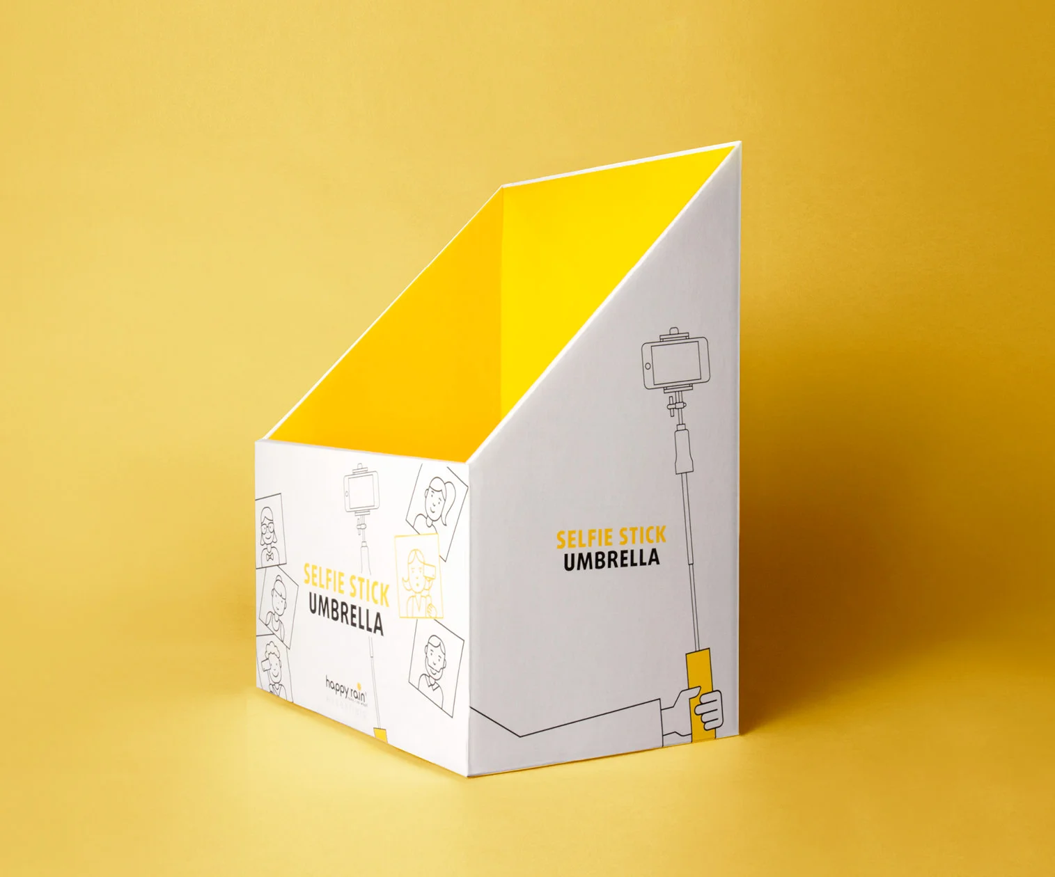 Display des happy rain Selfie Stick Umbrella für den POS / gestaltet von der Werbeagentur sons of ipanema aus Köln