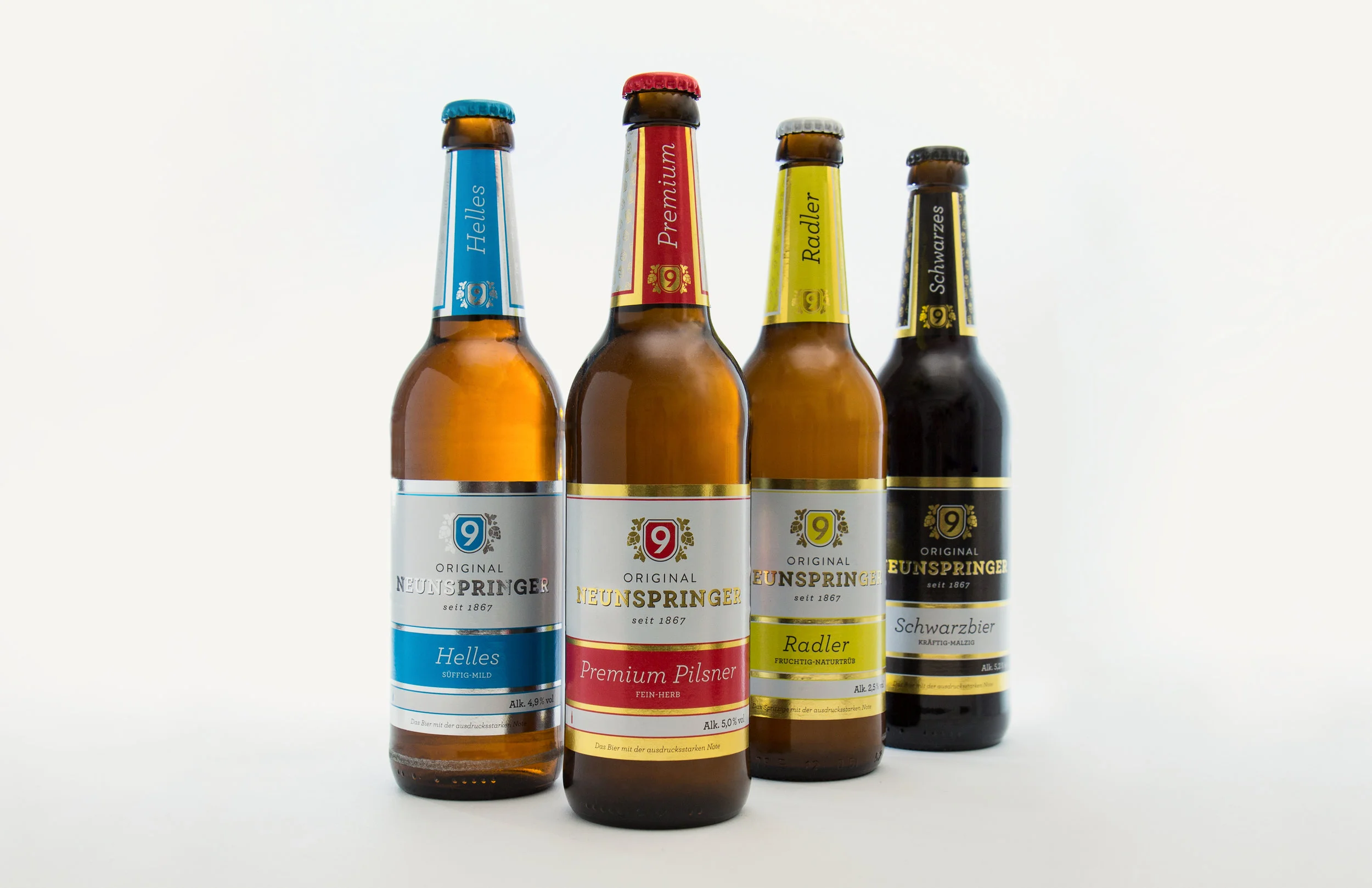 Die Produktpalette und Etiketten, die wir gestaltet haben für die Brauerei Neunspringe.