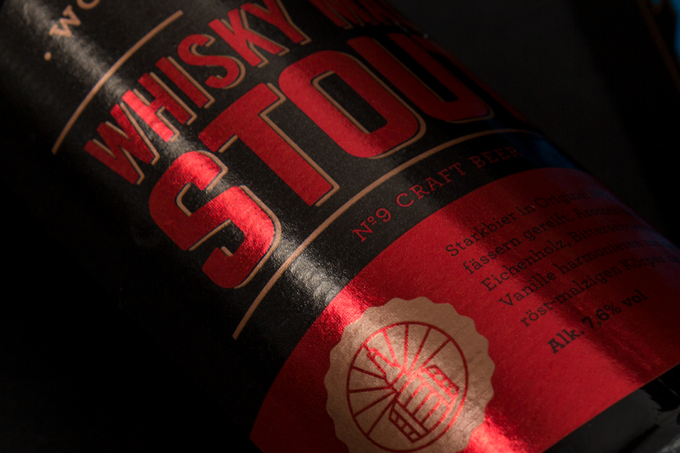 Das Etikett für das Whisky Malt Stout Bier der Brauerei Neunspringe.