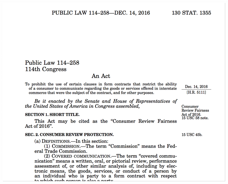 Consumer Review Fairness Act Public Participation Project