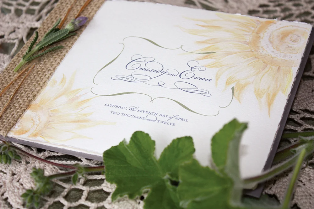 papermelange.com | Rustic Sunflower Wedding Invitations | Paper Melange Custom Event Stationery | Exclusive Invites For Weddings and Events