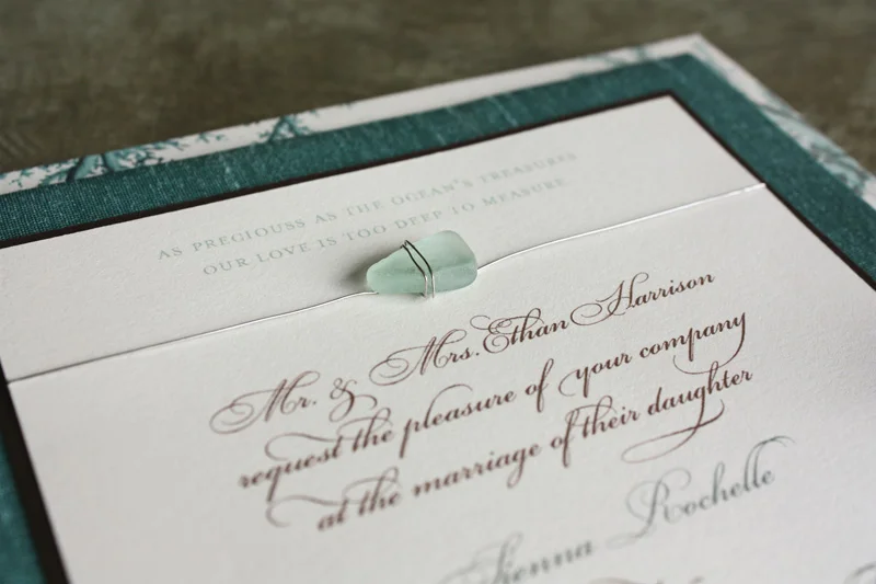 papermelange.com | Sea Glass Wedding Invitations | Paper Melange Custom Event Stationery | Exclusive Invites For Weddings and Events