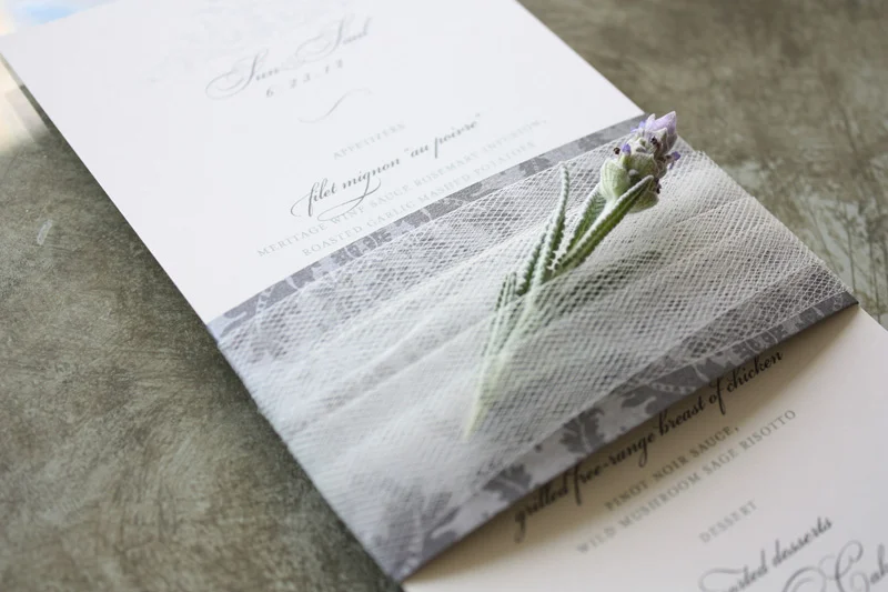 papermelange.com | Tulle and Lavender Wedding Invitations | Paper Melange Custom Event Stationery | Exclusive Invites For Weddings and Events