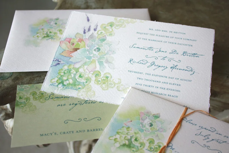 papermelange.com | Succulent Watercolor Wedding Invitations | Paper Melange Custom Event Stationery | Exclusive Invites For Weddings and Events