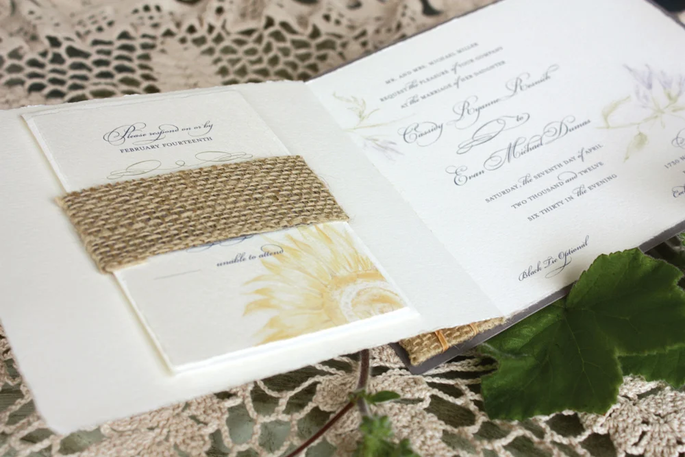 papermelange.com | Rustic Sunflower Wedding Invitations | Paper Melange Custom Event Stationery | Exclusive Invites For Weddings and Events