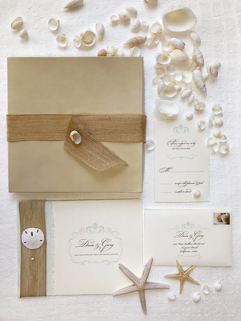 papermelange.com | Sand Dollar and Pearl Beach Destination Wedding Invitations | Paper Melange Custom Event Stationery | Exclusive Invites For Weddings and Events