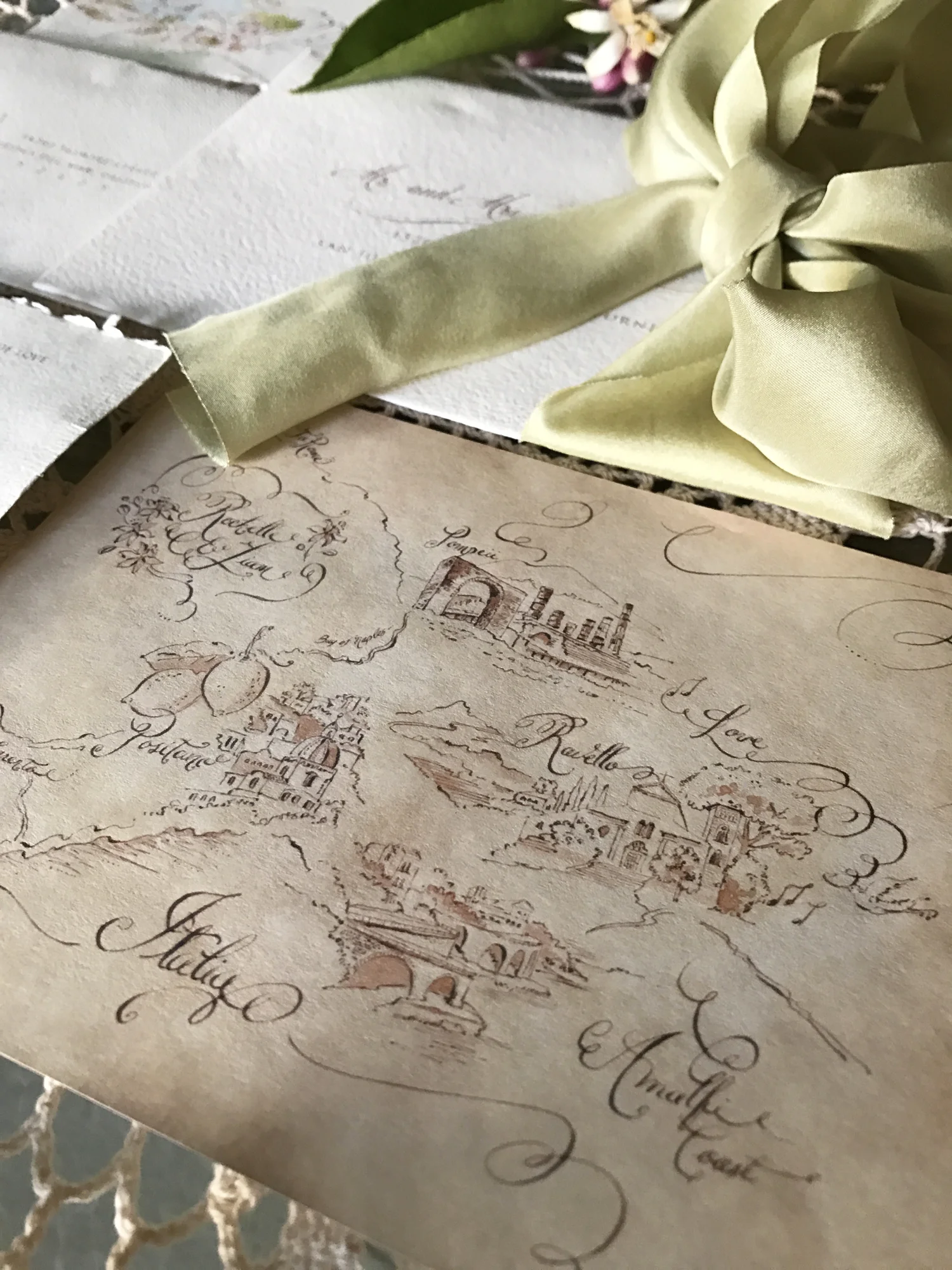 Custom hand painted wedding map.