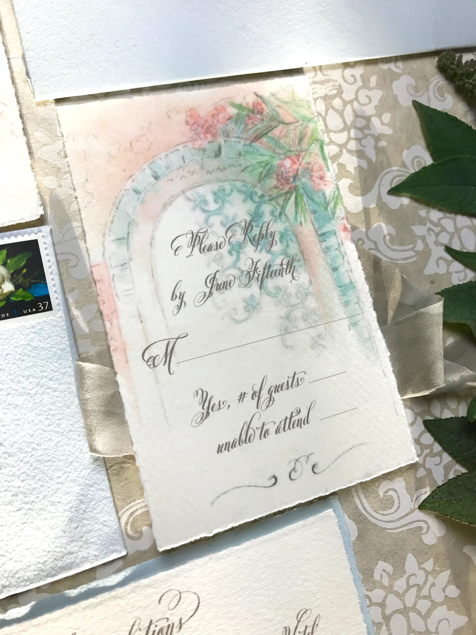 papermelange.com Villa Cimbrone custom wedding invitation | Amalfi Wedding | Ravello Wedding | Hand painted wedding invitation