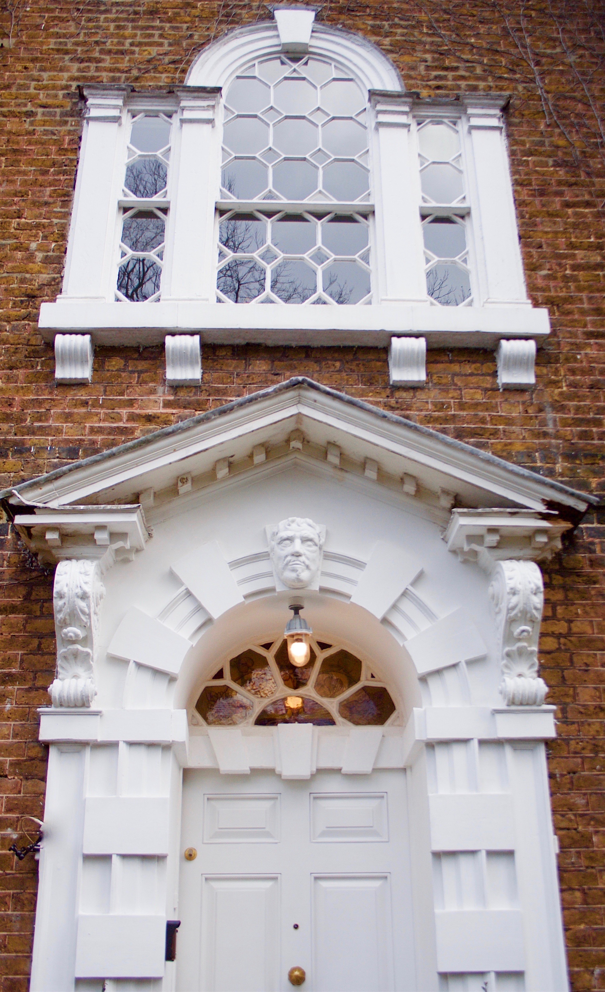 Georgian front door and stained glass fanlight of Bell House