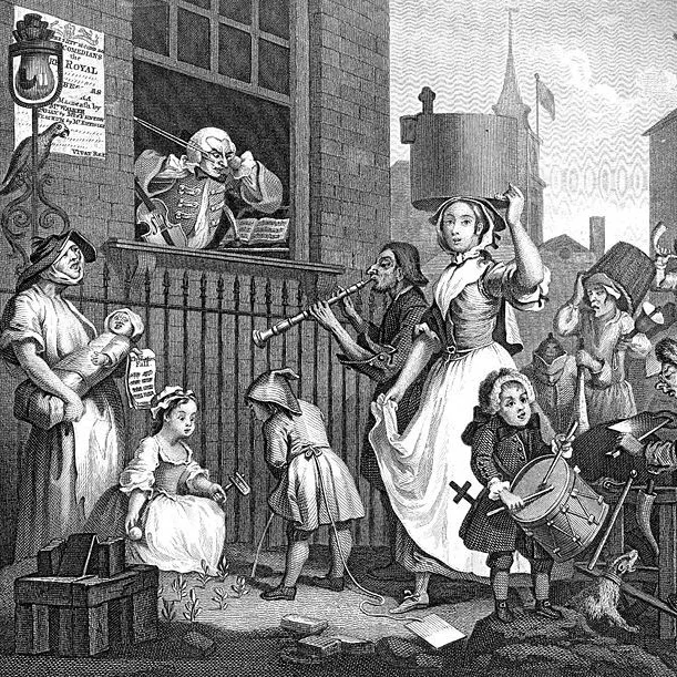 The Enraged Musician, Hogarth, 1741, credit British Museum