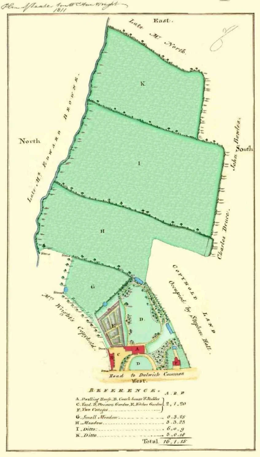 Lease of Bell House showing extent of garden. Source: Dulwich College