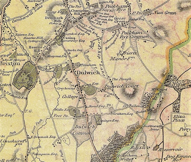 1823 map showing an undeveloped Dulwich