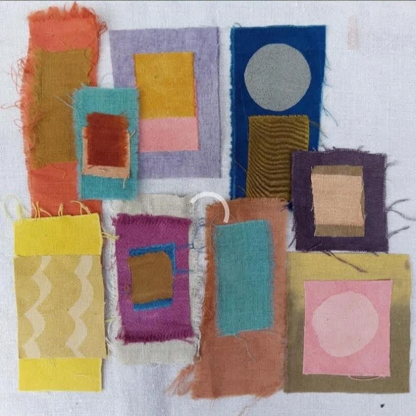 Dyed &amp; printed postcard collage – fabric art to keep or send