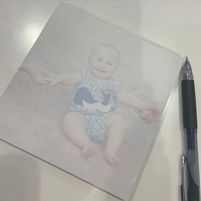 Who wouldn&rsquo;t want to have their precious baby on their notepad? @kelly.ridenhour gets to see her precious baby throughout the day while at work when she makes a quick note! Email me and we can get your favorite picture faded onto a custom notep