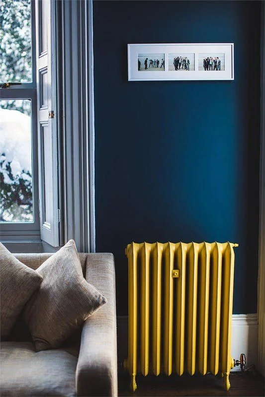 Use bright colors sparingly and surprisingly. Think outside the box for how to incorporate them (think painting a radiator, ceiling or inside of a closet) . This allows you to explore interesting color combinations without investing too much money or time. 
