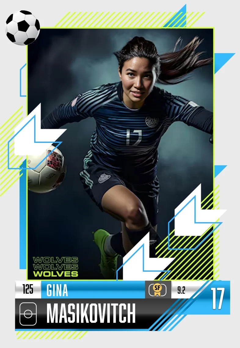Action-shot custom soccer trading card template designed for interactive photo booth experiences in Portland.