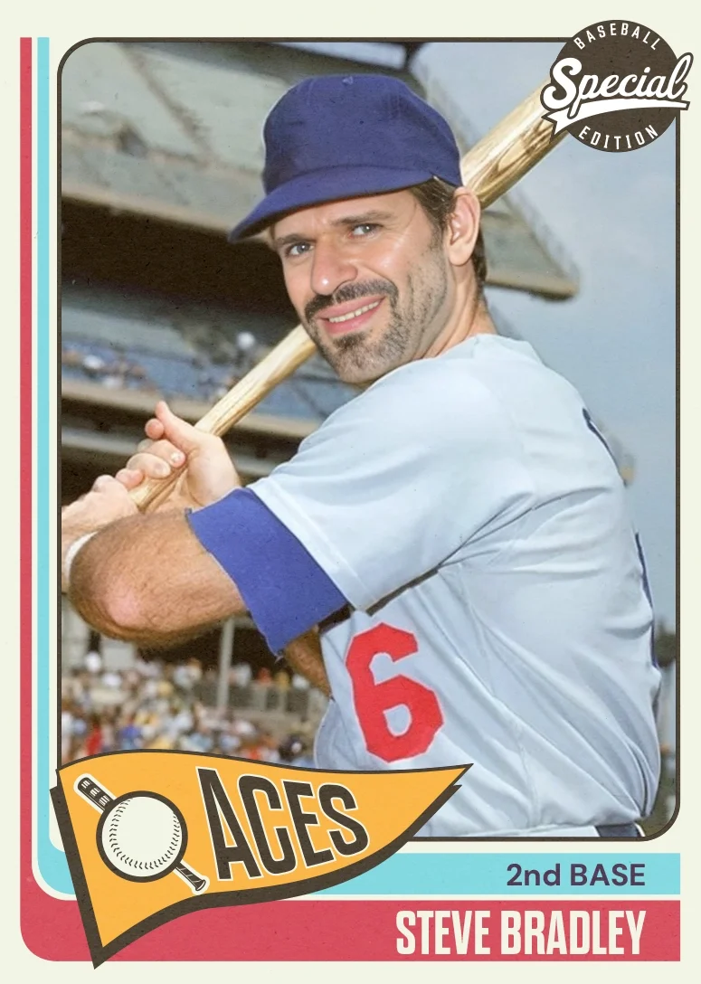 Retro vintage-style baseball trading card template with custom branding for photo booth activations.