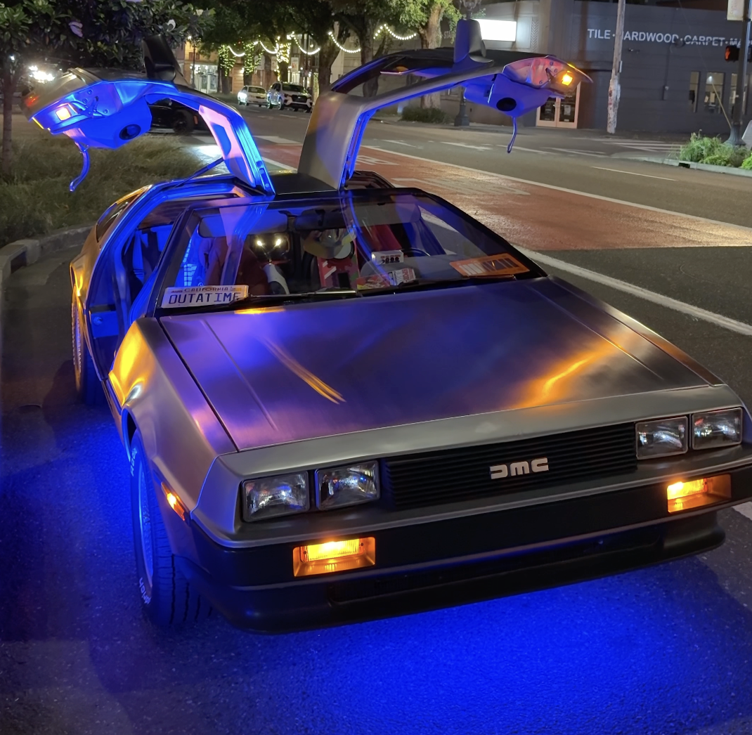 DeLorean in front of Hey Love on East Burnside in Portland Oregon