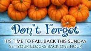 Fall Back Time Change Sunday, November 3