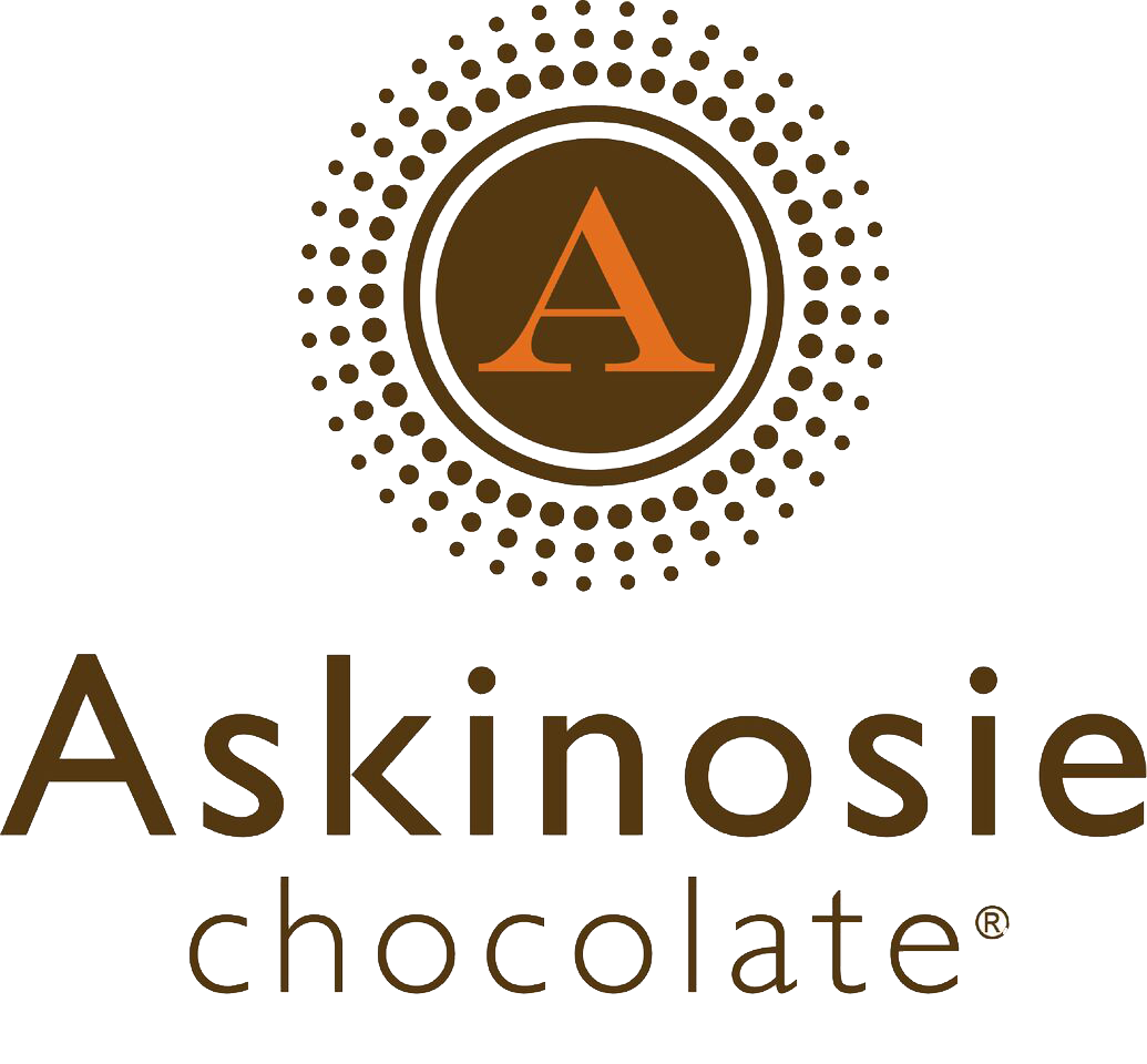 Logo for Askinosie Chocolate featuring a large capital letter 'A' inside a circle with a decorative dotted border.