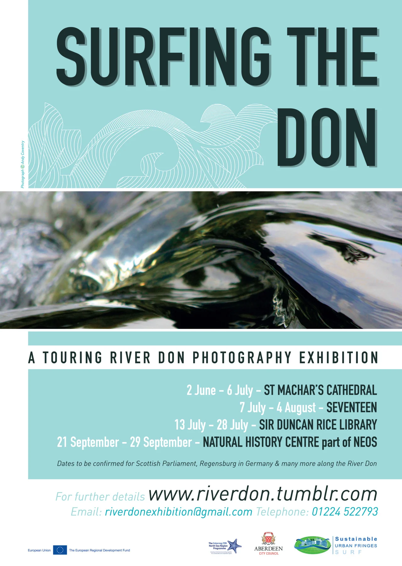 Lead artist, curator and project co-ordinator for 'Surfing the Don' working with Aberdeen City Council and community groups to bring together and tour a photography exhibition celebrating Aberdeen's River Don. Extensive community participation, supporting contibuting photographer, arranging TV and press interviews, producing a publication, budget management, liaising with funders, securing exhibition venues and fundraising.