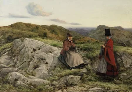 'Welsh Landscape with Two Women Knitting'