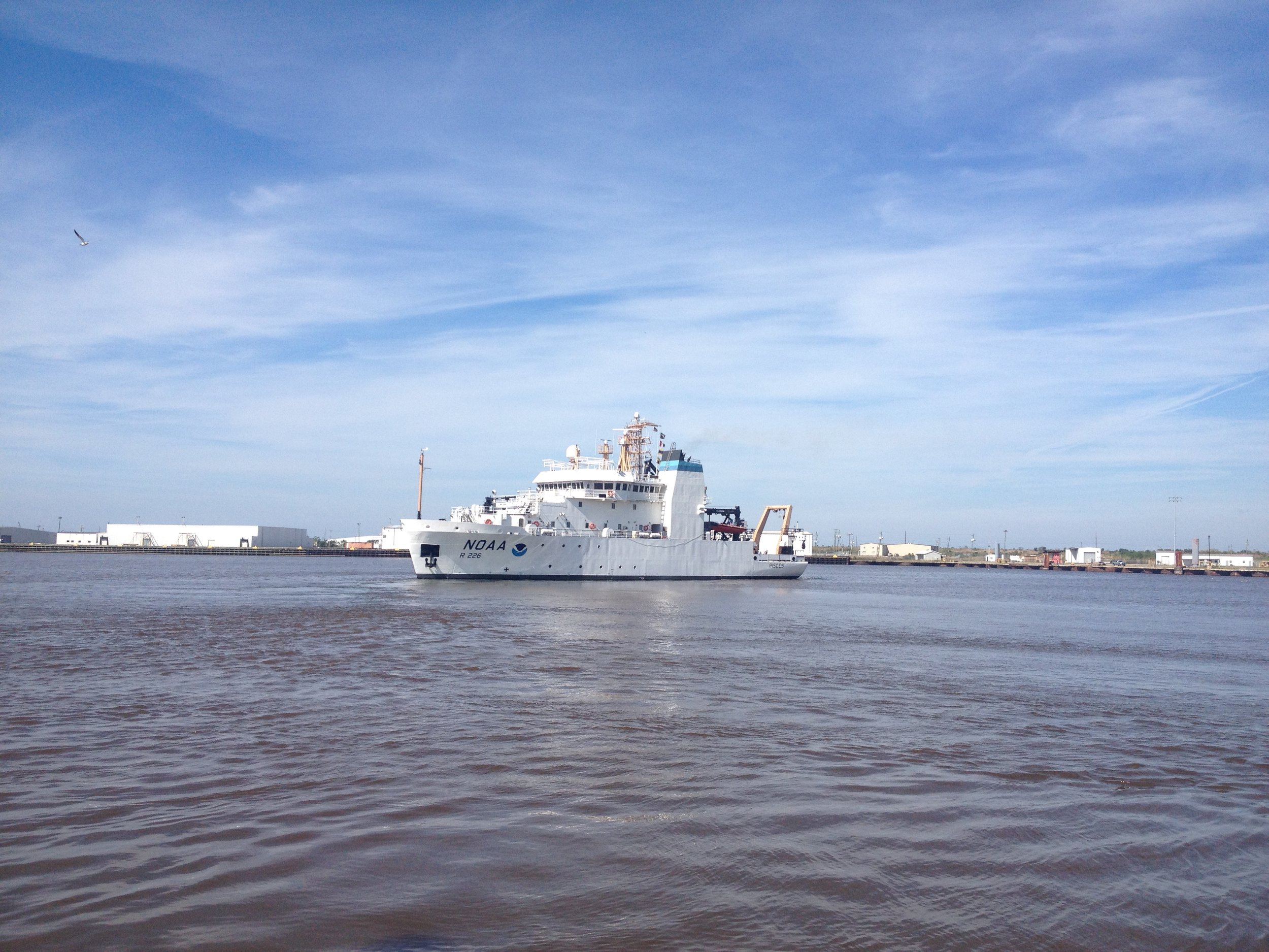 NOAA R/V Pisces departing the Pascagoula dock for the 1st leg of the Reeffish Survey where the spherical cameras will be used in a production phase for the 1st time.