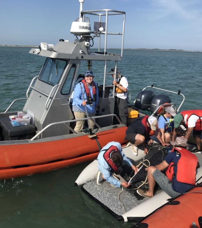 Jamie assists with tagging a leatherback sea turtle. This activity was ized by National Marine Fisheries Service (NMFS) Endangered Species Act permit 21233 issued to the Southeast Fisheries Science Center (SEFSC).